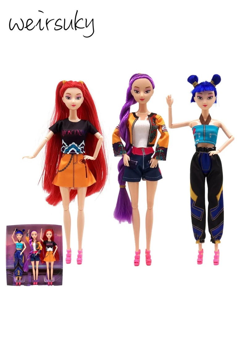 weirsuky K-Pop Demon Dolls, 29 cm Demon Hunters Merch Dolls with Doll Costume Accessories, K-Pop Anime Merch Doll with Movable Arms & Legs, Rumi/Mira/Zoey Doll for Collecting & as a Fan Gift (Set of 3) - Image 1